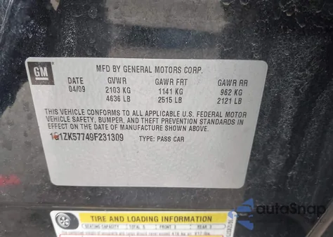 2009 Chevrolet Malibu Ltz z USA, uszkodzony, nr VIN 1G1ZK57749F231309